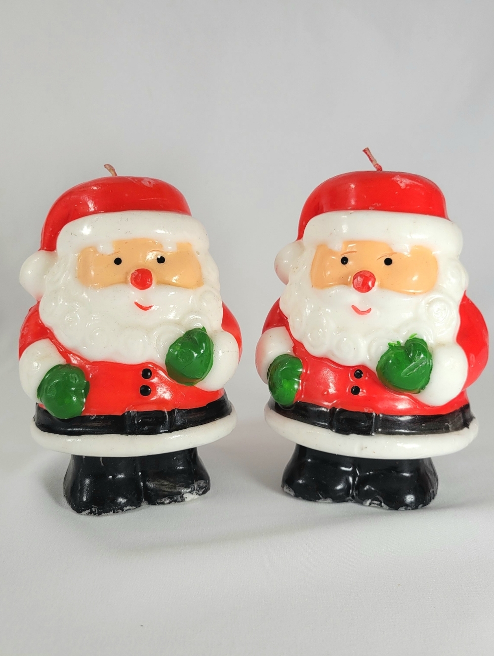 Vintage Christmas Candle Santa Claus Figural MCM Kitschy Wax Figurine Lot Set 2